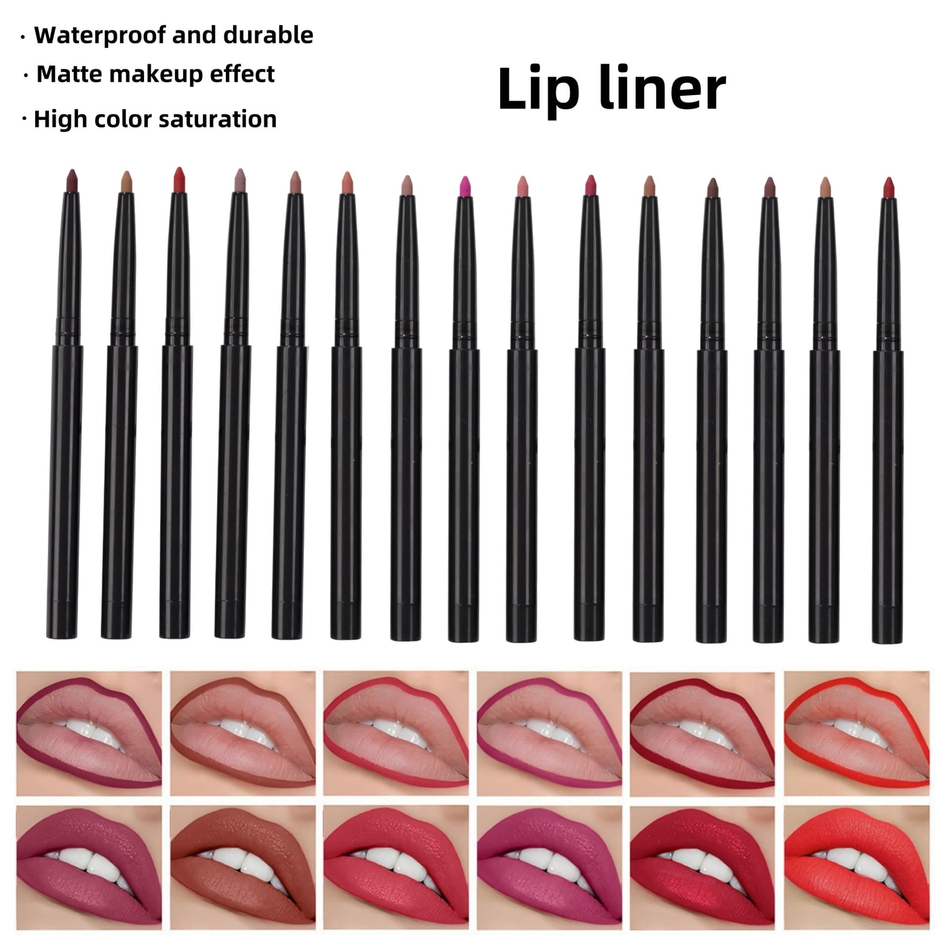 In-Stock Cross-Border Product, Can Be Used as Eyeliner, Lip Liner, Multi-Purpose 15-Color Waterproof Lipstick Pen, No Logo, Outline Pen