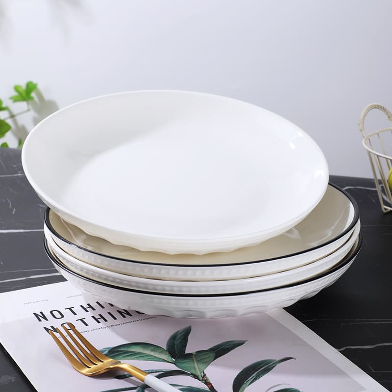 Nordic creative 10-inch ceramic plate embossed plate household large fruit plate simple white steak plate dinner plate