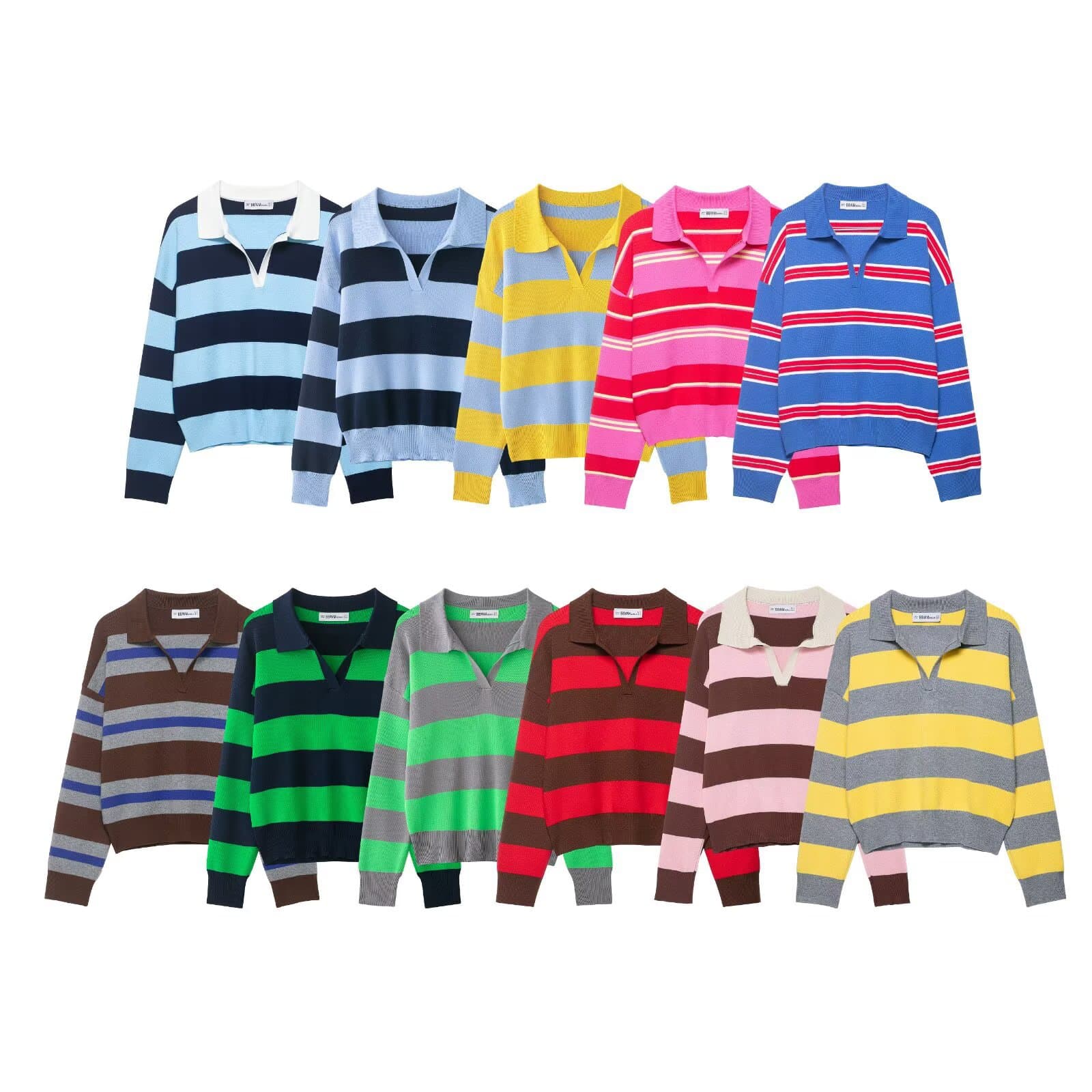 Foreign Trade Wholesale European and American Style 2025 New Fashion Elegant Women's Striped Shirt Collar Knitwear 55362181