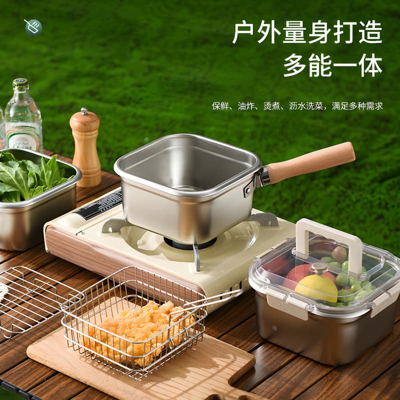 Deep Fryer Stainless Steel Multi-function Home and Outdoor Portable Square Fryer with Filter Mesh and Oil Filter, Small Fryer Cross-border