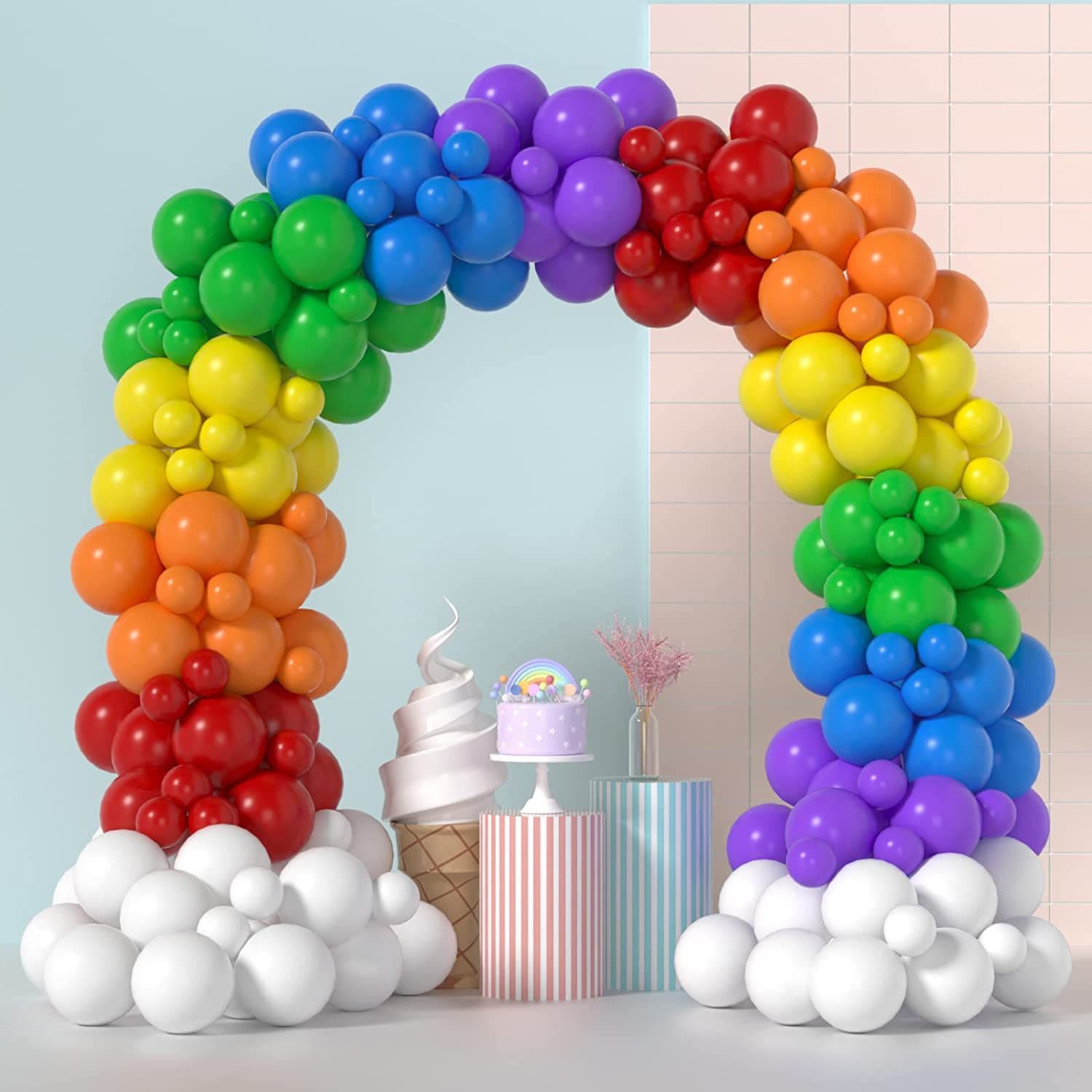175-Piece Rainbow Latex Balloon Arch Kit, Kids Birthday Garland Background Decoration Balloon Chain Arch Set