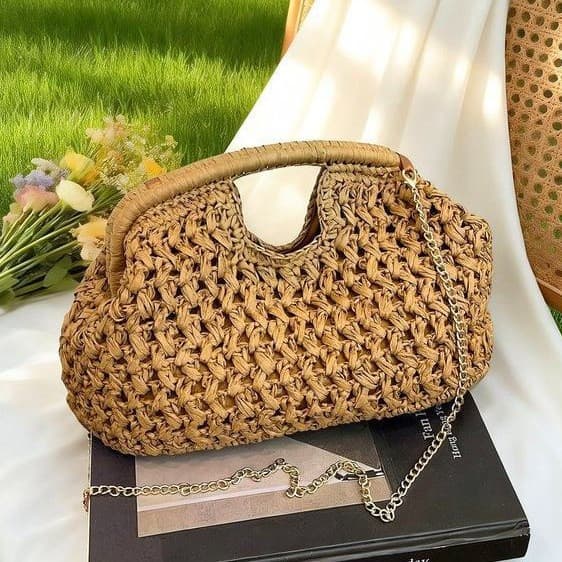 Cross-border 2026 new fashion versatile woven bag women's large-capacity handbag high-end commuter brown straw bag