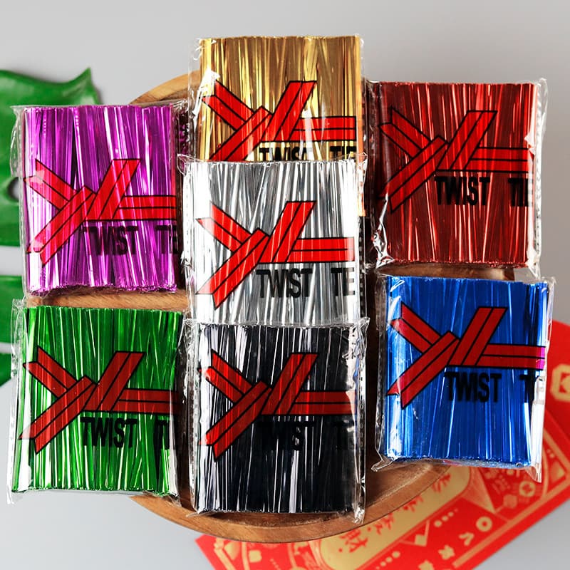 Multi-color bread, pastry, toast bag tying wire, bundling rope, food lollipop packaging sealing ties, gold and silver tying wire