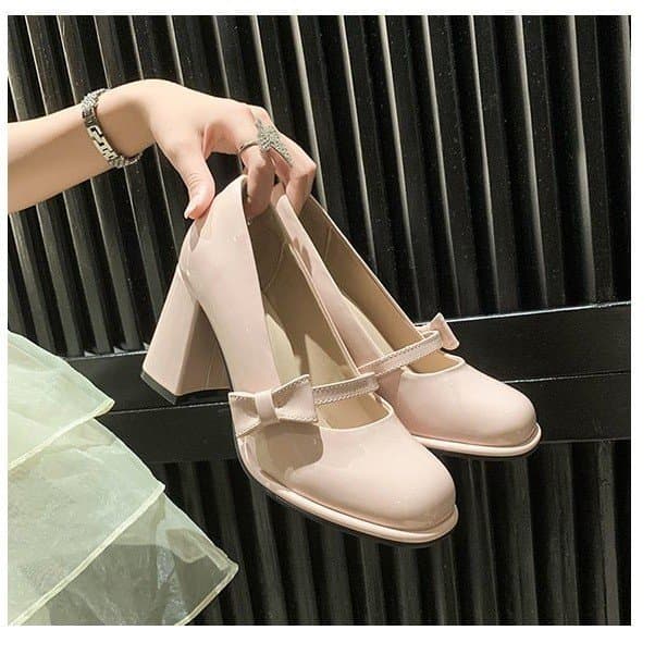 High Heels Women 2024 New Chunky Heel Mary Jane Shoes Japanese JK Uniform Leather Shoes Bow Chunky Heel Casual Shoes