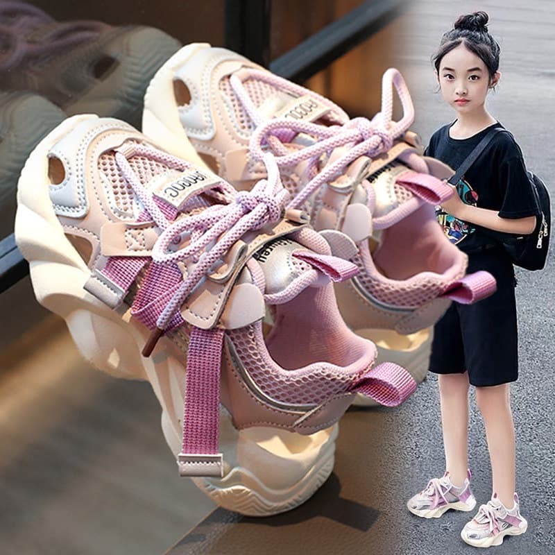 Girls' Closed-Toe Sandals 2026 Summer Style Children's Breathable Mesh Sports Shoes Fashion Princess Frame Shoes