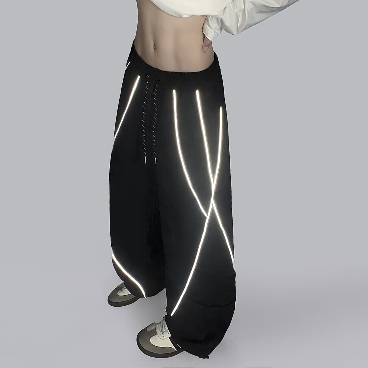 Autumn and Winter New Men's Casual Pants Cross-Border Splicing Reflective Strip Design Wide-Leg Straight Pants Large Size Men's Sweatpants