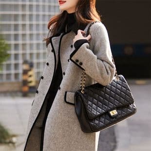 2025 Autumn/Winter New Korean Style Slimming Casual Contrast Collar Wool Coat for Women