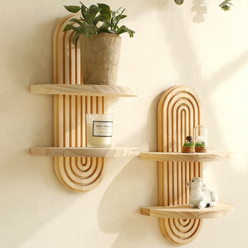 Bohemian oval thread creative solid wood wall flower pot storage rack wooden crafts home decoration