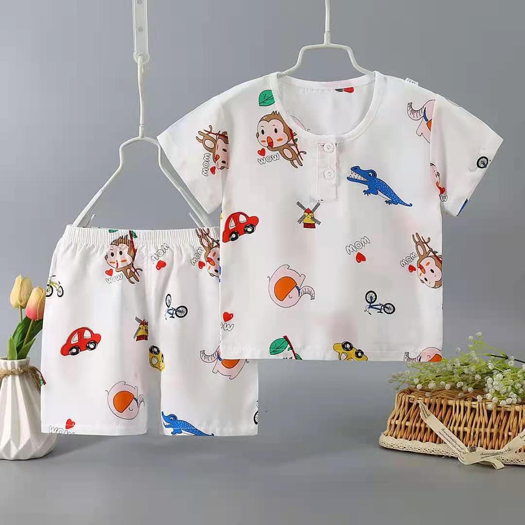 Summer Kids Cotton Silk Pajamas Boys Girls Thin Shorts Baby Cotton Silk Short Sleeve Set Homewear Dropshipping