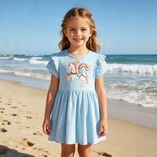 New Kids Dress Knit Embroidered Dress for Little Girls Summer Girls Dress Factory Distribution