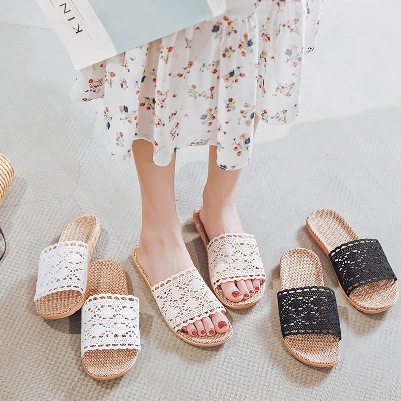 Linen Slippers Wholesale Spring Summer New Style Women's Home Fashion Indoor Non-Slip Unisex Couple Wood Floor Slippers