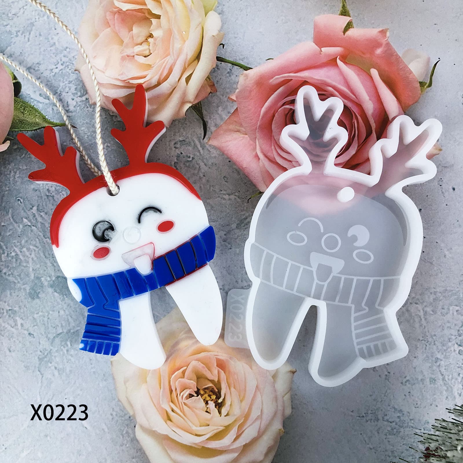 X0223 Christmas teeth pendant deer crystal glue decorative mold, DIY silicone mold