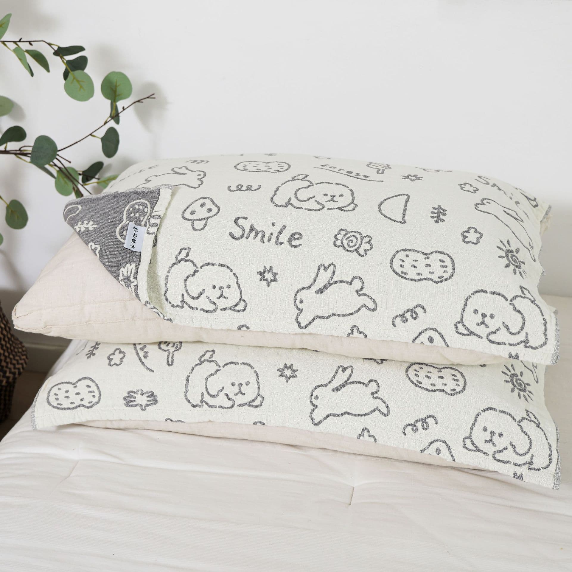 Pure Cotton Pillow Towel Pair for Men and Women, Gauze Pillow Cover, New Seasonal Cartoon Design, Adult Pillow Top Cover