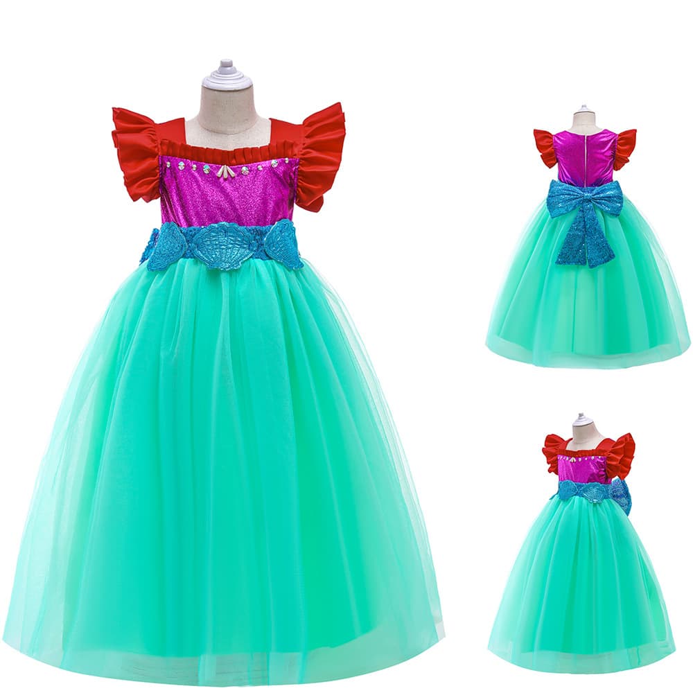 New Frozen Mermaid Sequin Bow Children's Performance Costume Elsa Princess Dress for Amazon US/EU
