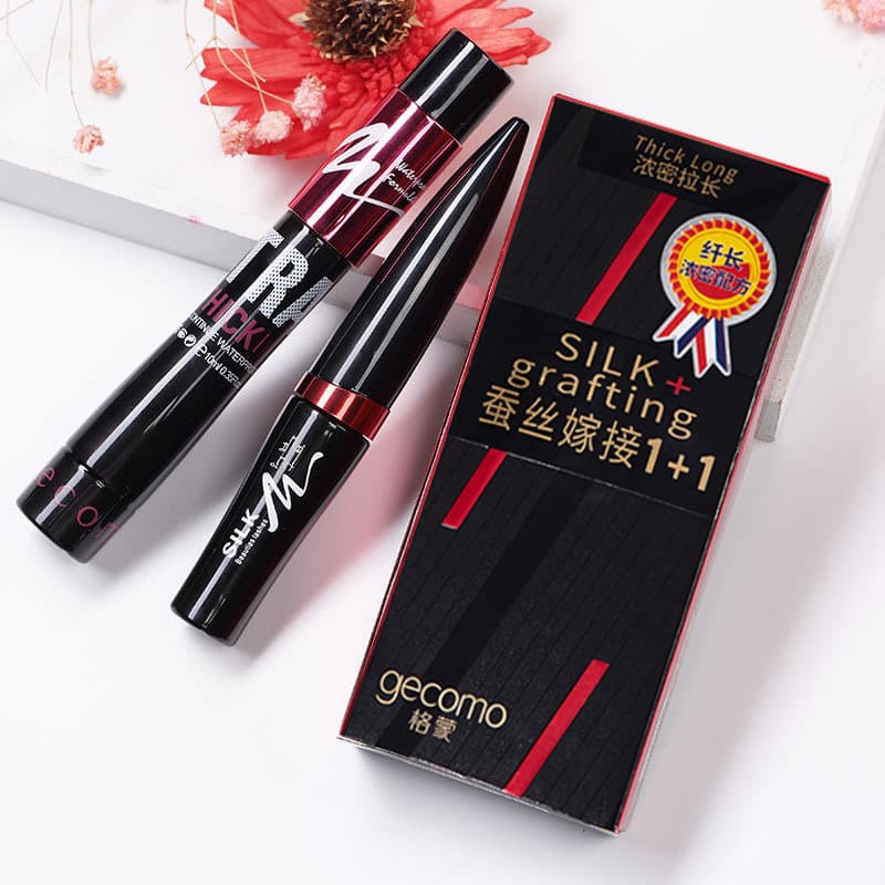 Gecomo Silk Fiber Mascara Set Double Tube Waterproof Thick Long-lasting Beauty Makeup Wholesale Black Color Universal Skin Type
