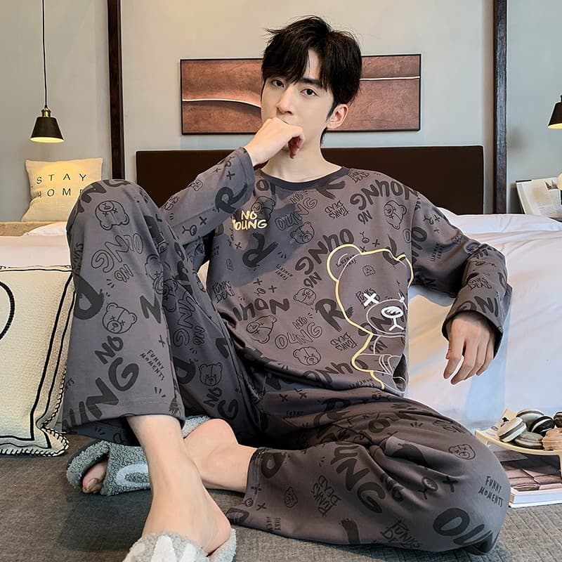 2024 Spring/Autumn Men's Pajama Set, Youth Sports Long Sleeve Loose Casual Plus Size, Wearable Outside
