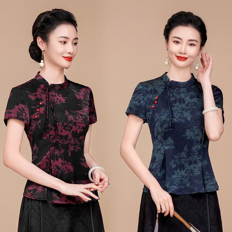 Chinese Style New Modern Improved Cheongsam Acetate Satin Top Women 2025 New Short Vintage Retro Middle-aged Daily Mother