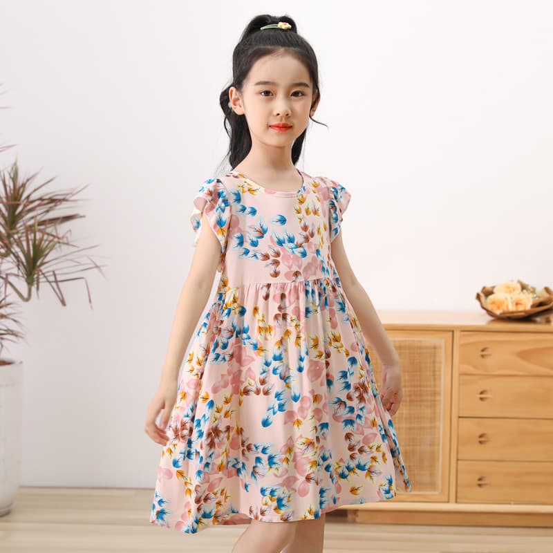 Girls Summer Dress Children Korean Princess Dress Cotton Silk Sleeveless Vest Dress Little Girl Floral Rayon Dress