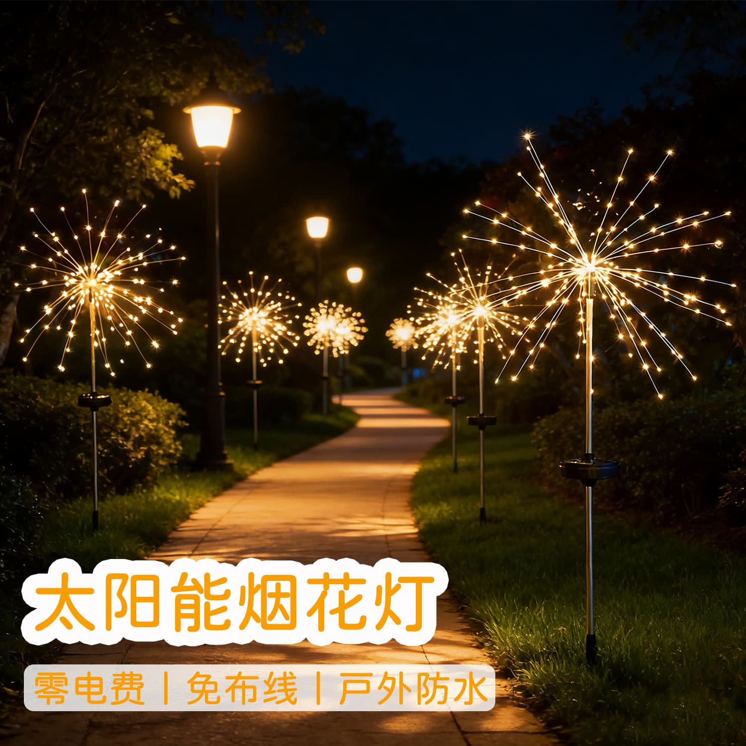Cross-border Solar Fireworks Light Outdoor Garden Starry Copper Wire String Light Lawn Lamp Christmas Holiday Decorative Color Light