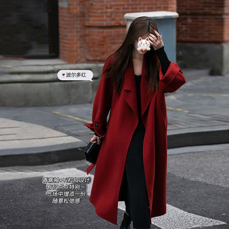Autumn/Winter Mid-Length Knee-Long Double-Faced Wool Coat for Women, High-End Stylish New Petite Wool Coat