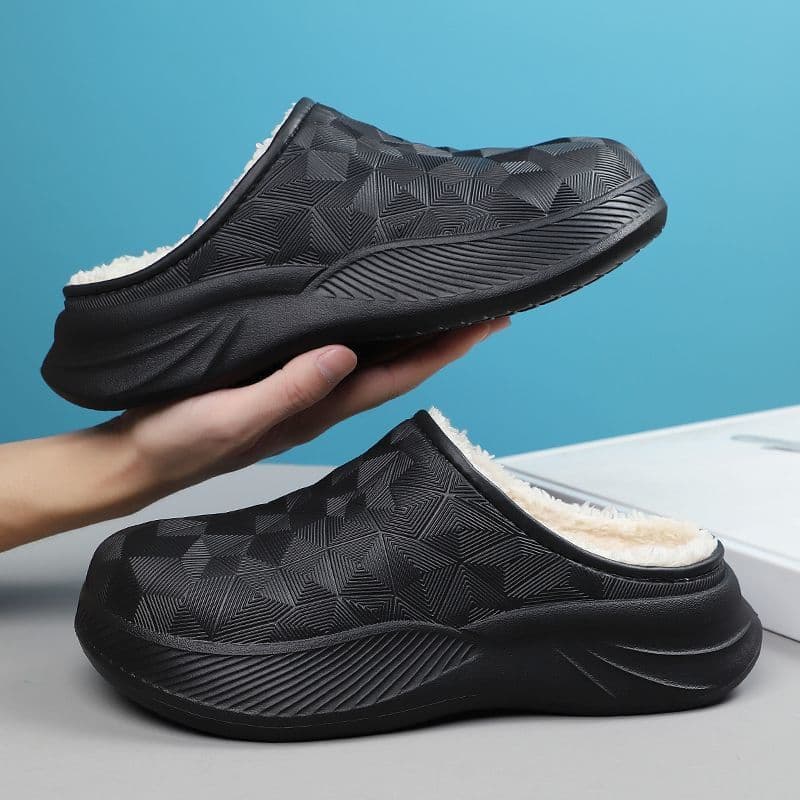 Waterproof cotton slippers for men winter heel-covered 2024 new style home indoor anti-slip plush outdoor warm cotton shoes for women