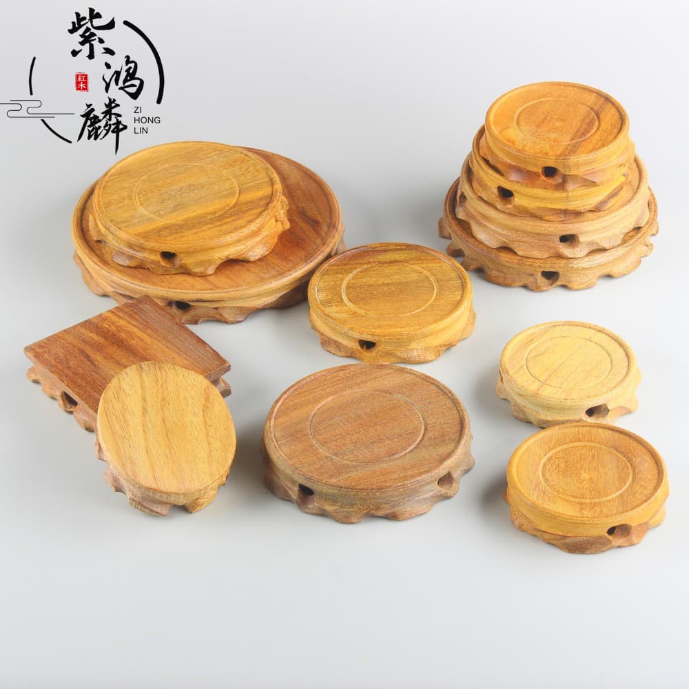 Solid wood round mahogany handicraft wooden base teapot wooden base flower pot succulent ornament wooden stand ornament base