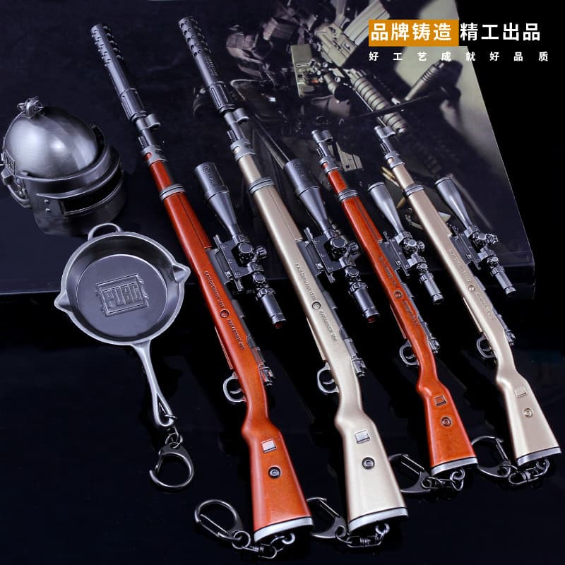 PUBG Winner Winner Chicken Dinner Game Merchandise Revolver 98K Sniper Rifle Keychain Alloy Weapon