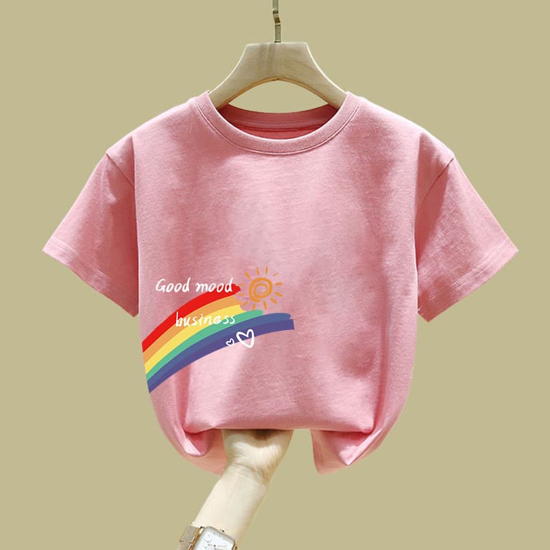 Girls' Short-Sleeved T-Shirt Summer New Fashion Printed Loose-Fitting Korean Style Breathable Half-Sleeved Top for Middle and Large Children