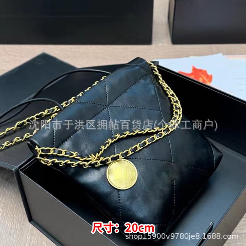 Chanel-style 22 Bag Garbage Bag Genuine Leather Women's Tote Bag Large Capacity Single Shoulder Diamond Quilted Chain Bag Light Luxury