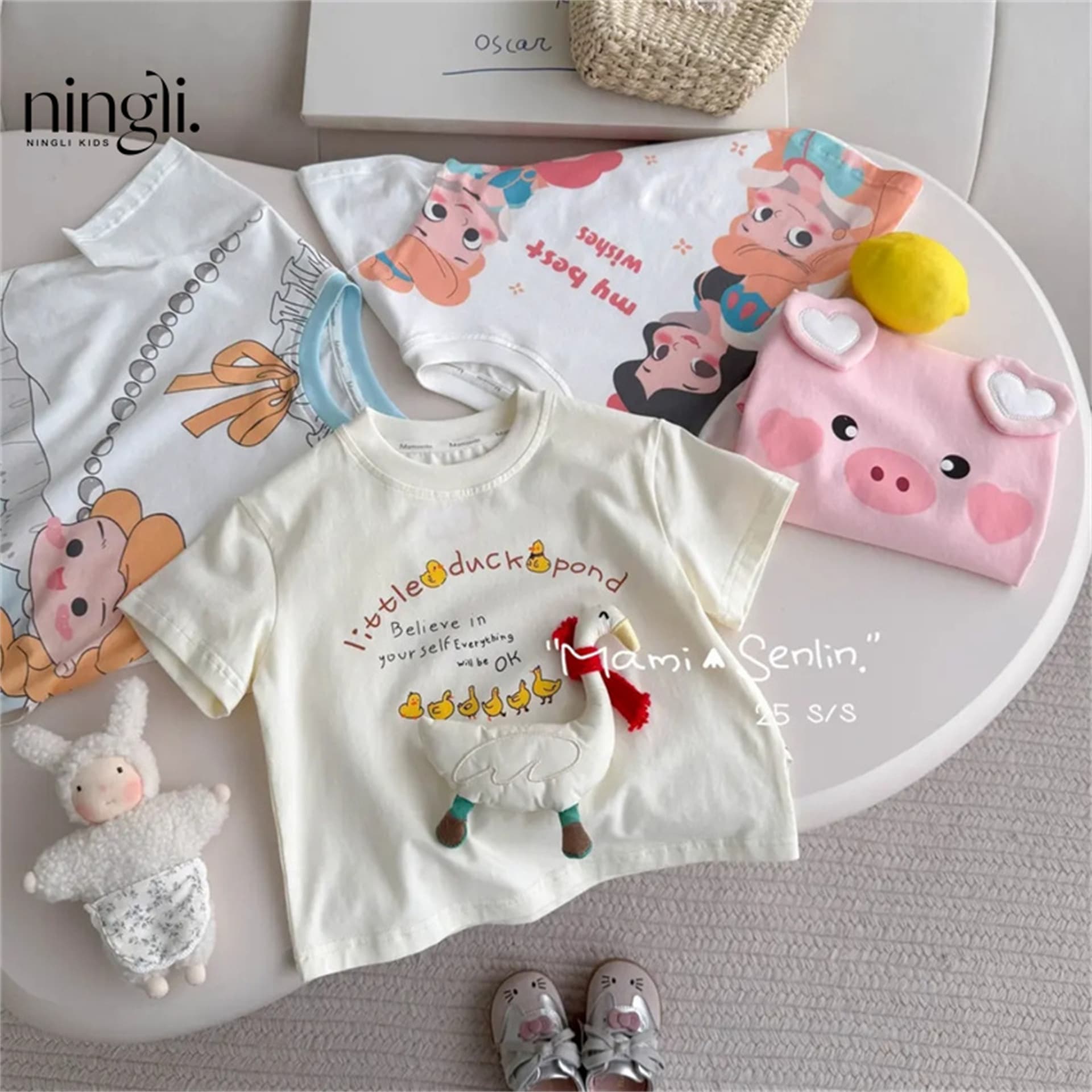 Ningli girls Korean version three-dimensional cartoon short-sleeved T-shirt 26 new summer baby girl cute casual versatile top