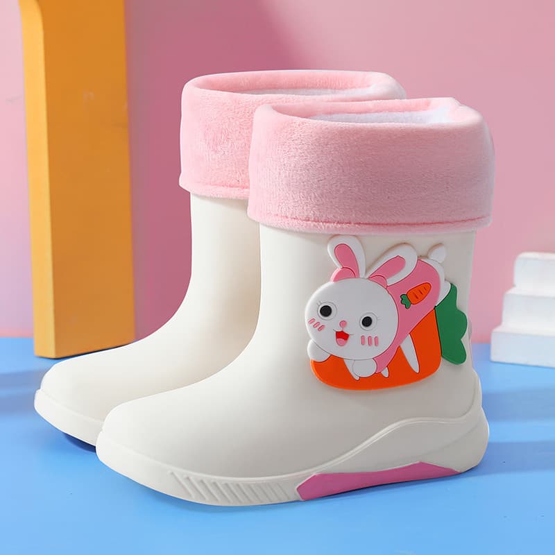 Children's Cartoon Rain Boots with Detachable Fleece Lining for Boys and Girls, Elementary Students' Big Kids Waterproof Rain Boots Mid-Calf Water Shoes