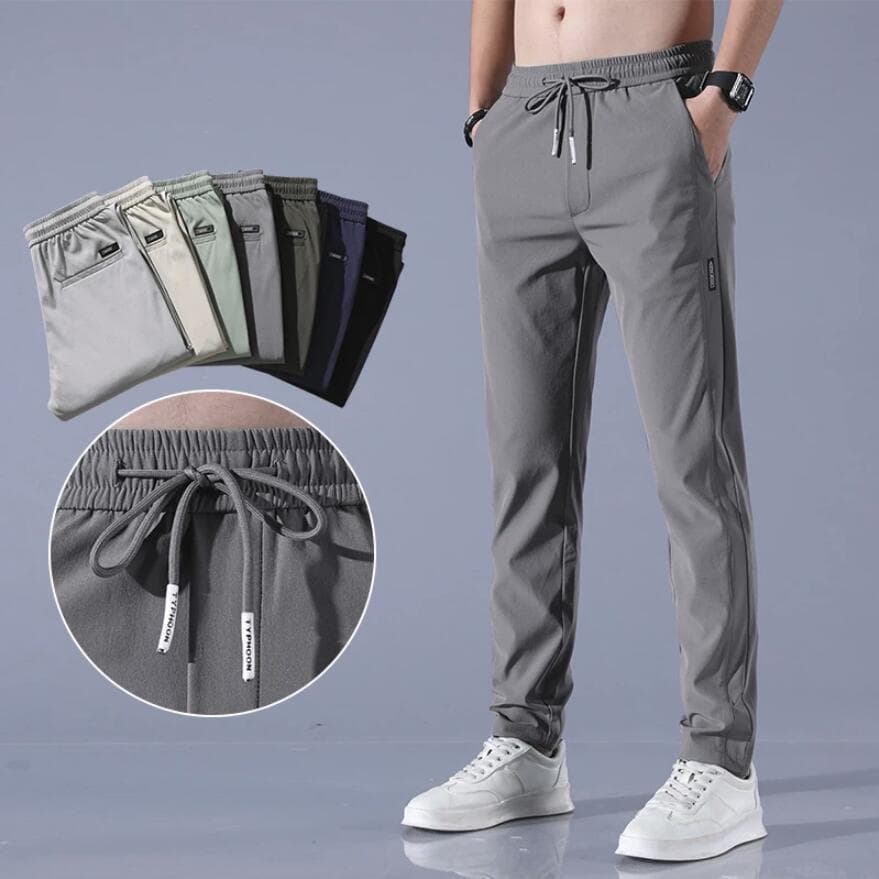 Ice Silk Men's Loose Breathable Straight Leg Pants Spring Summer Lightweight Quick-Dry Long Pants Elastic Sports Trousers