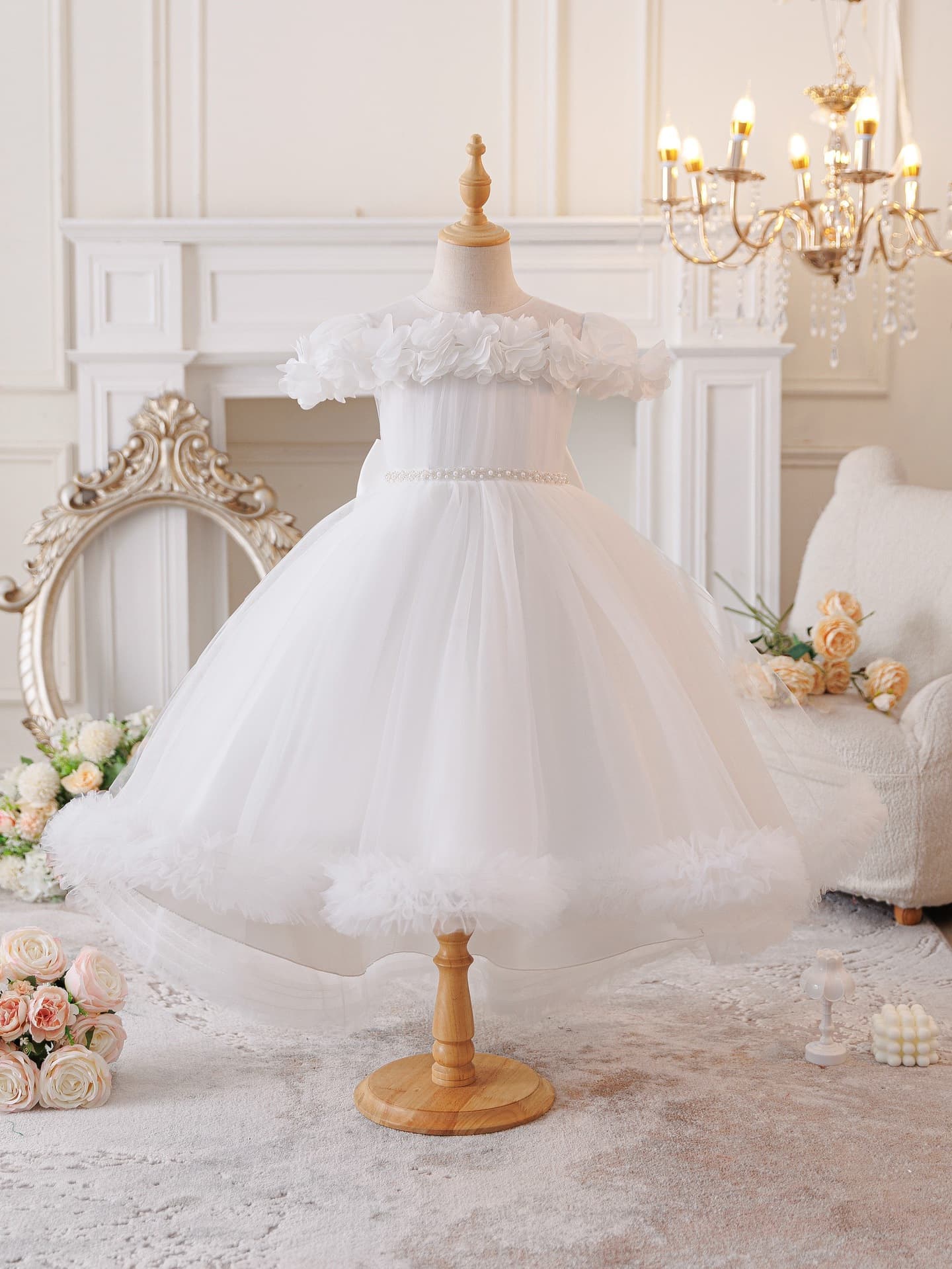 Cross-border Girls Princess Dress Long Train Flower Girl Tulle Gown Performance Costume Birthday Party Dress Organza Skirt In Stock