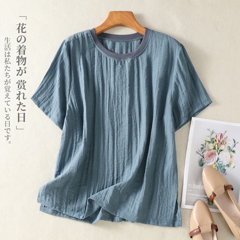 Summer new style literary and casual women's large size loose simple short-sleeved retro tops T-shirt