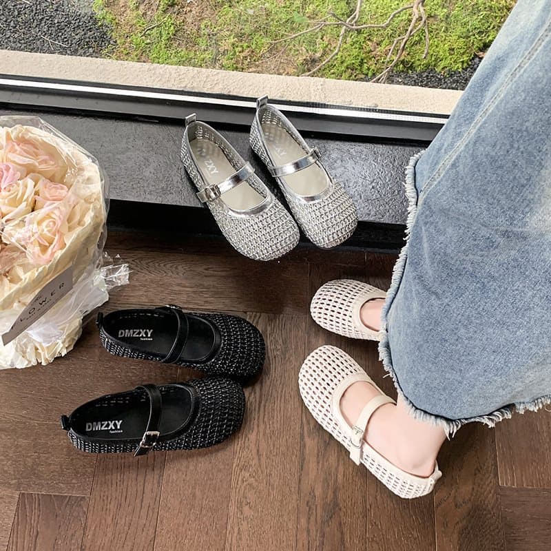 Mesh New Outfit Sandals Women's Summer Single-layer Shoes Mary Jane Shoes Soft 2025 Flat French Hollow Woven Fishing Net