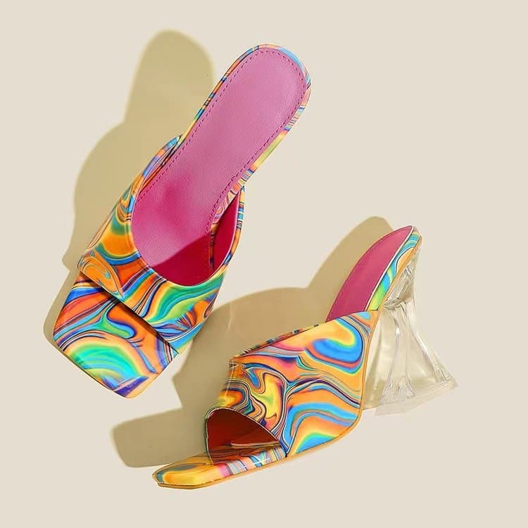 New Cross-Border European and American Fashion Influencer Foreign Trade Irregular Heel High-Heel Colorful Square-Toe Plus Size Sandals for Women