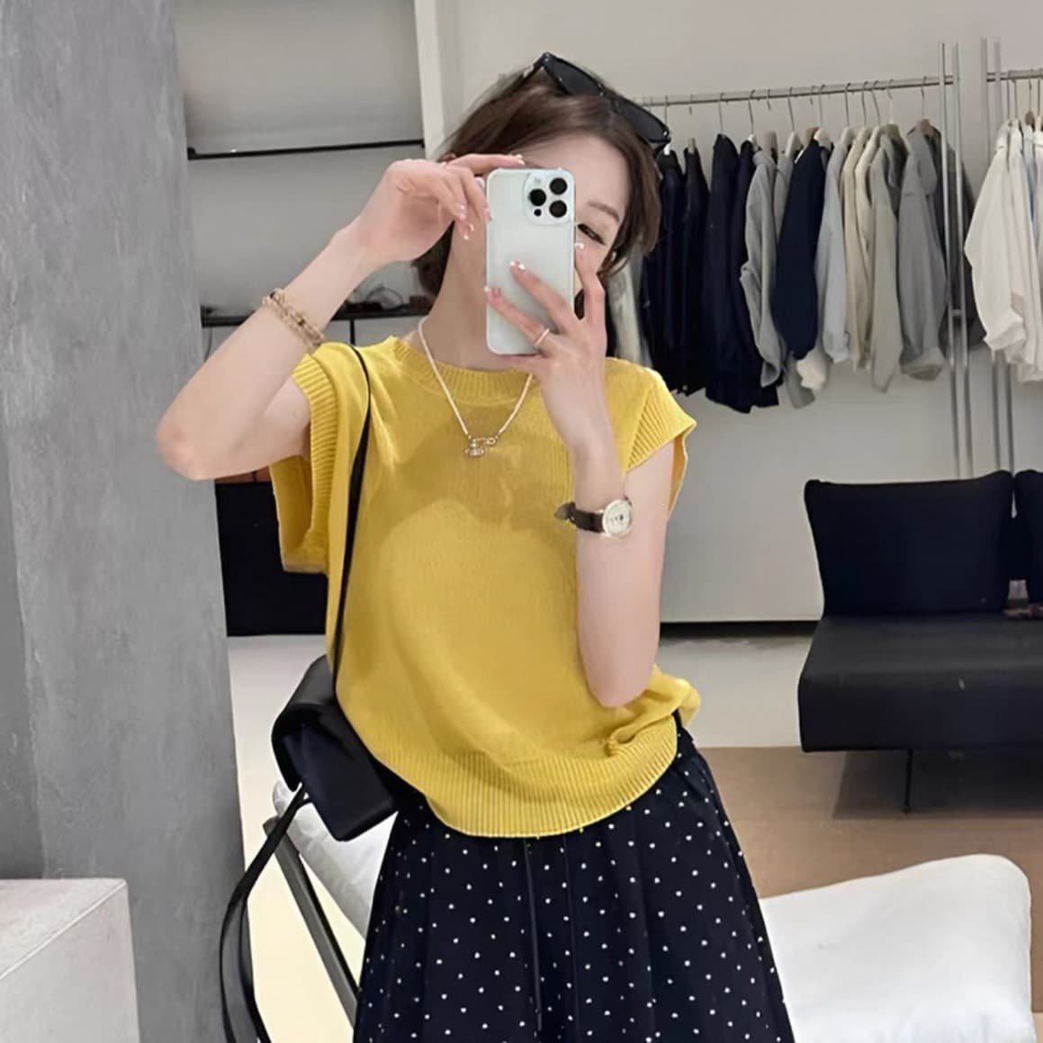 Tencel Linen Summer New Simple Solid Round Neck Knit Top Loose Fit Versatile Slimming Hermes Orange