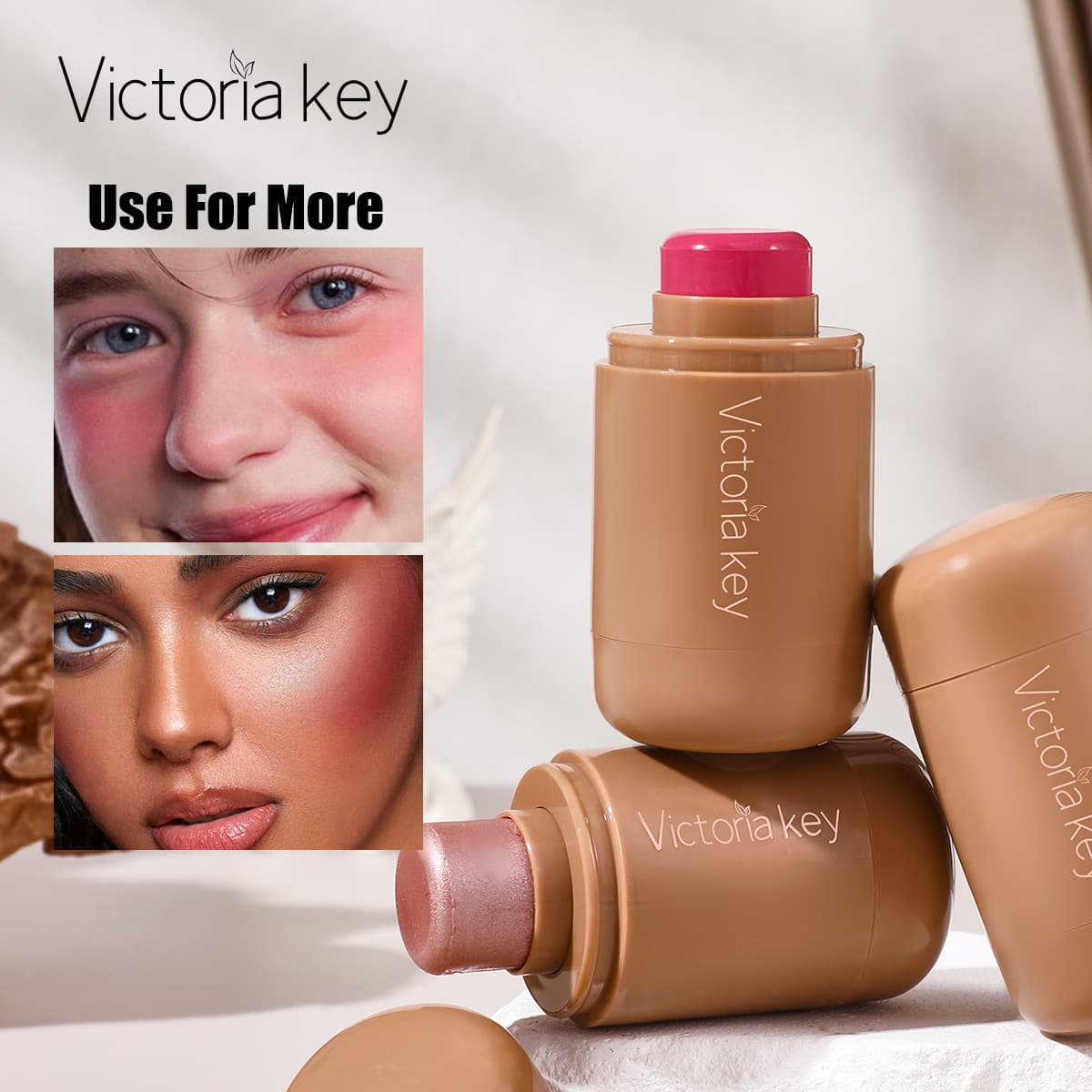 Cross-border bestseller Victofia key pocket blush stick, blush highlighter dual-use for lips and cheeks, contouring face blush cream