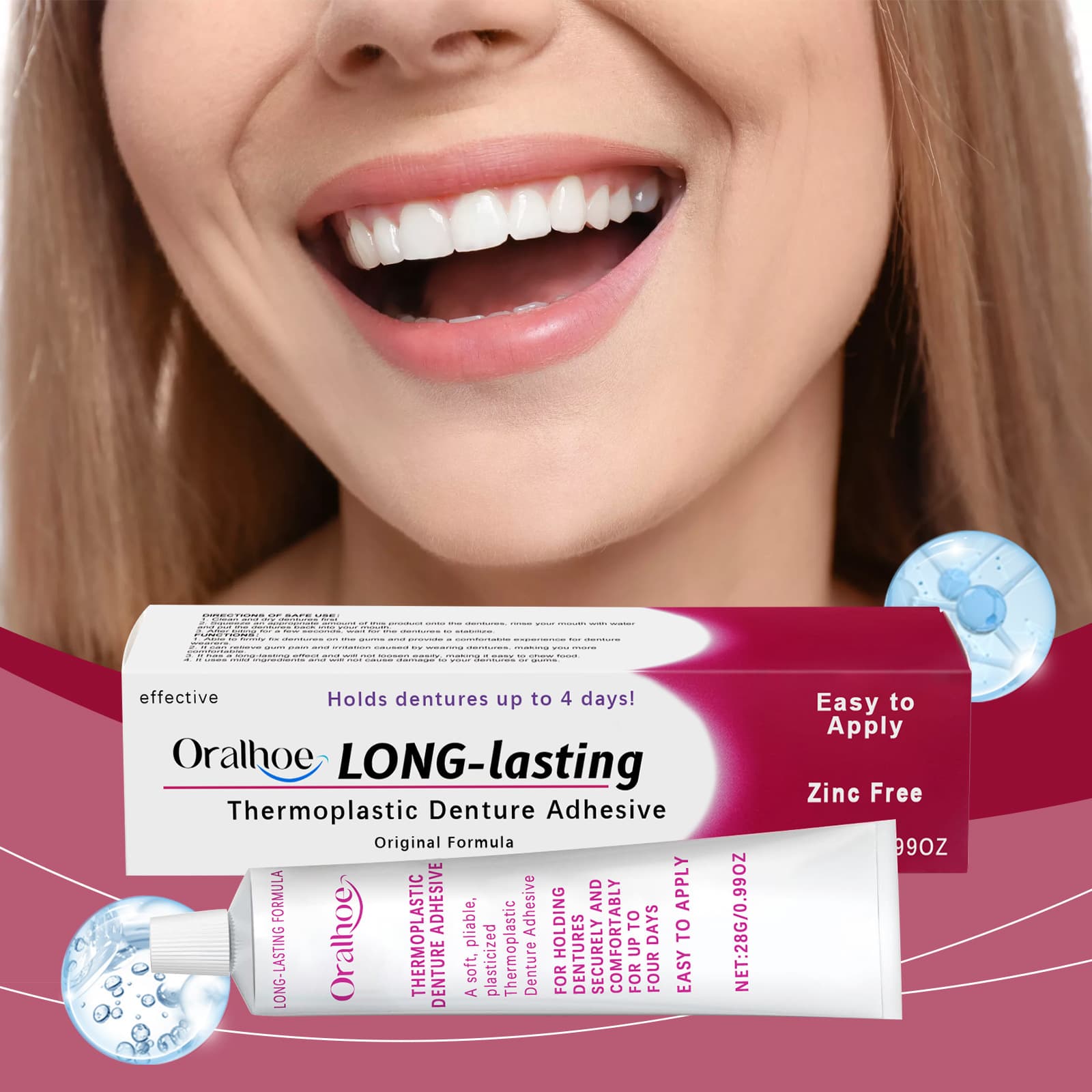 Oralhoe Denture Adhesive to Secure Dentures and Improve Comfort, Beauty Denture Adhesive