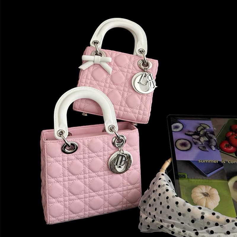 Genuine Leather Bow Two-Tone Lady Dior Bag Women 2026 Cross-Border New Style Handheld Chain Bag Shoulder Crossbody Small Bag Fashion