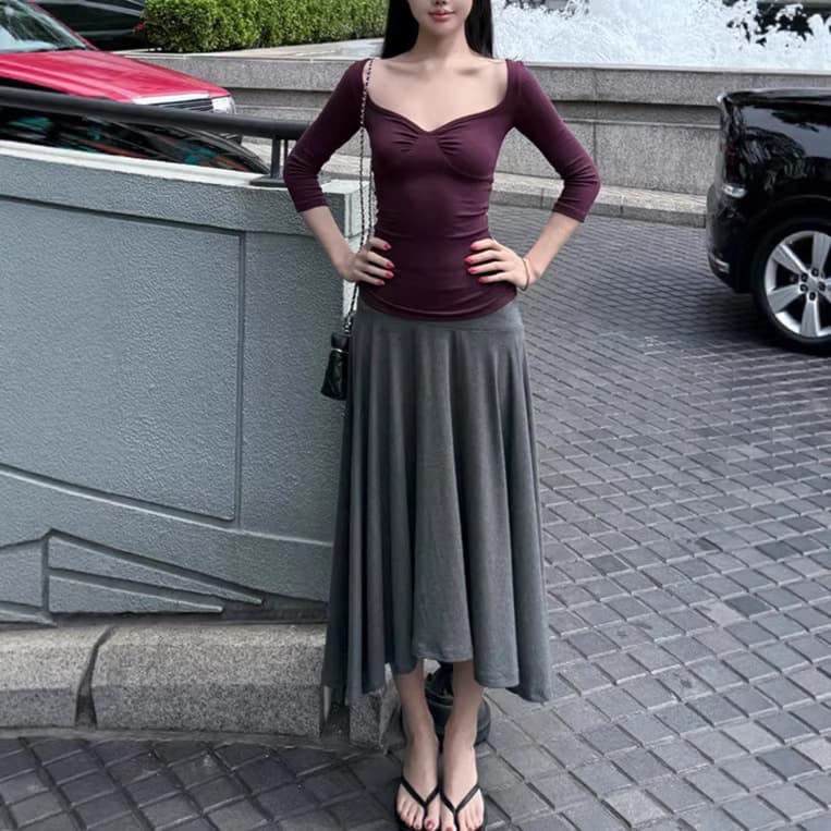 Laareet Lyocell Irregular Gray Skirt for Women Summer 2026 New Style Elegant Slimming Midi Skirt
