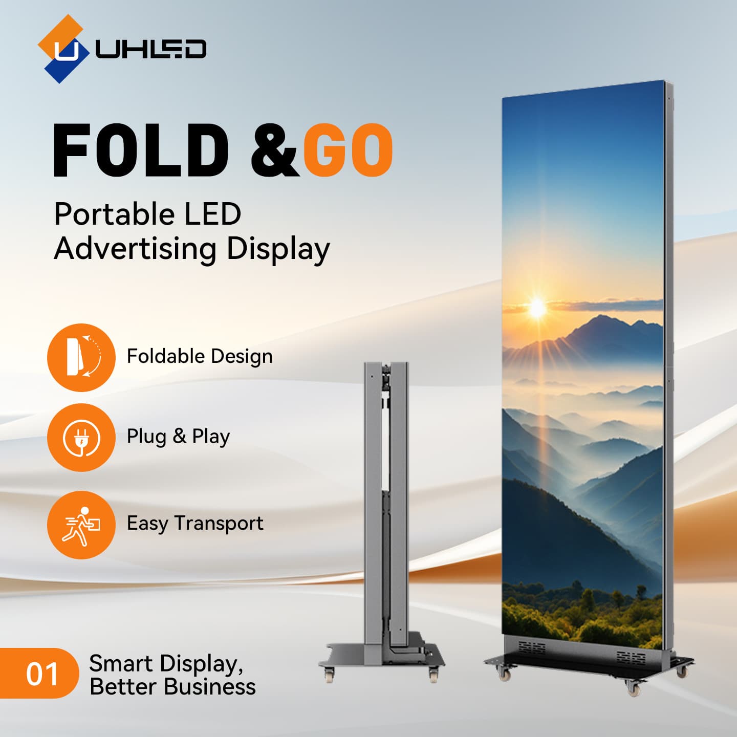 LED Vertical Advertising Machine Folding Display Floor-Standing Mobile Poster Screen for Shopping Mall Hotel Event Promotion Display
