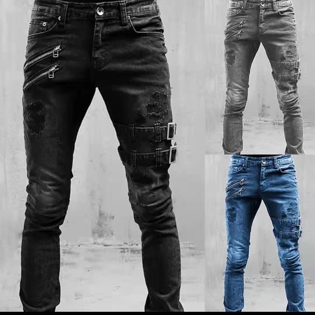 2022 Cross-Border Exclusive for European and American New Motorcycle Personality Popular Amazon Wish Exclusive Stretch Skinny Jeans