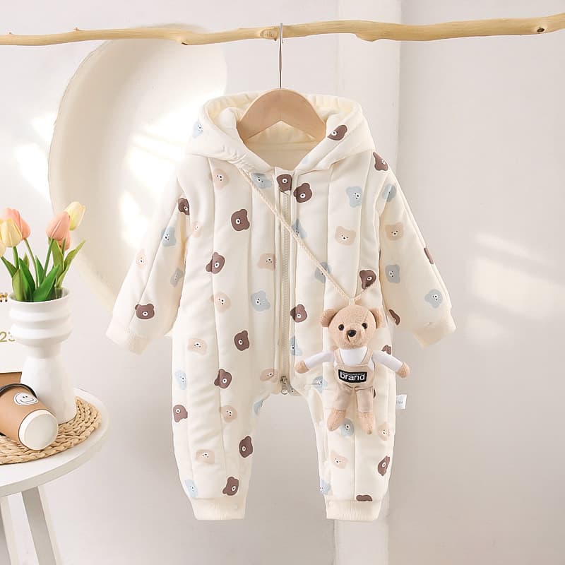 Baby Boys Girls Winter Romper Fleece Lined Thick Warm Cotton Padded Jumpsuit Infant Onesie Newborn Quilted Outfit