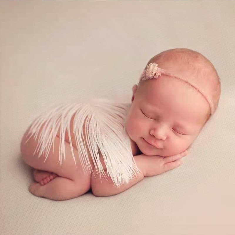 European-American Style White Angel Feather Bean Bag, Low-Saturation Pure Cotton Background Blanket, Studio Newborn Photography Prop