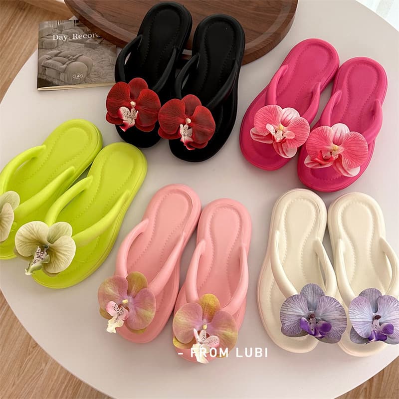 Cross-border Hot Selling Southeast Asia Butterfly Orchid Flip Flops Women Summer Ins Fashion Flat Soft Sole Cloud-like Beach Sandals