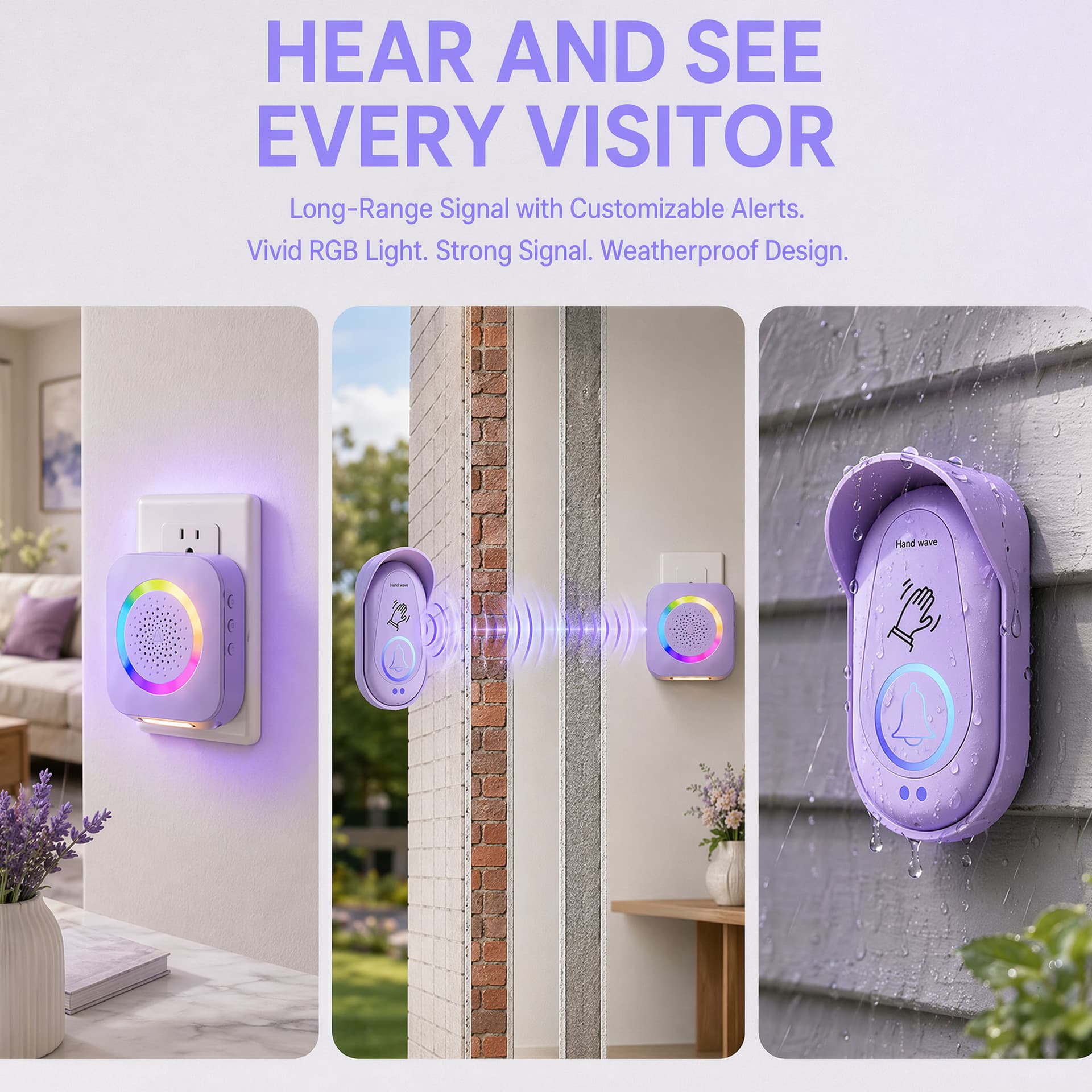 CHENJEES Modern Home Waterproof Touchless Doorbell RGB Racing Light Night Soft Light Night Light Doorbell