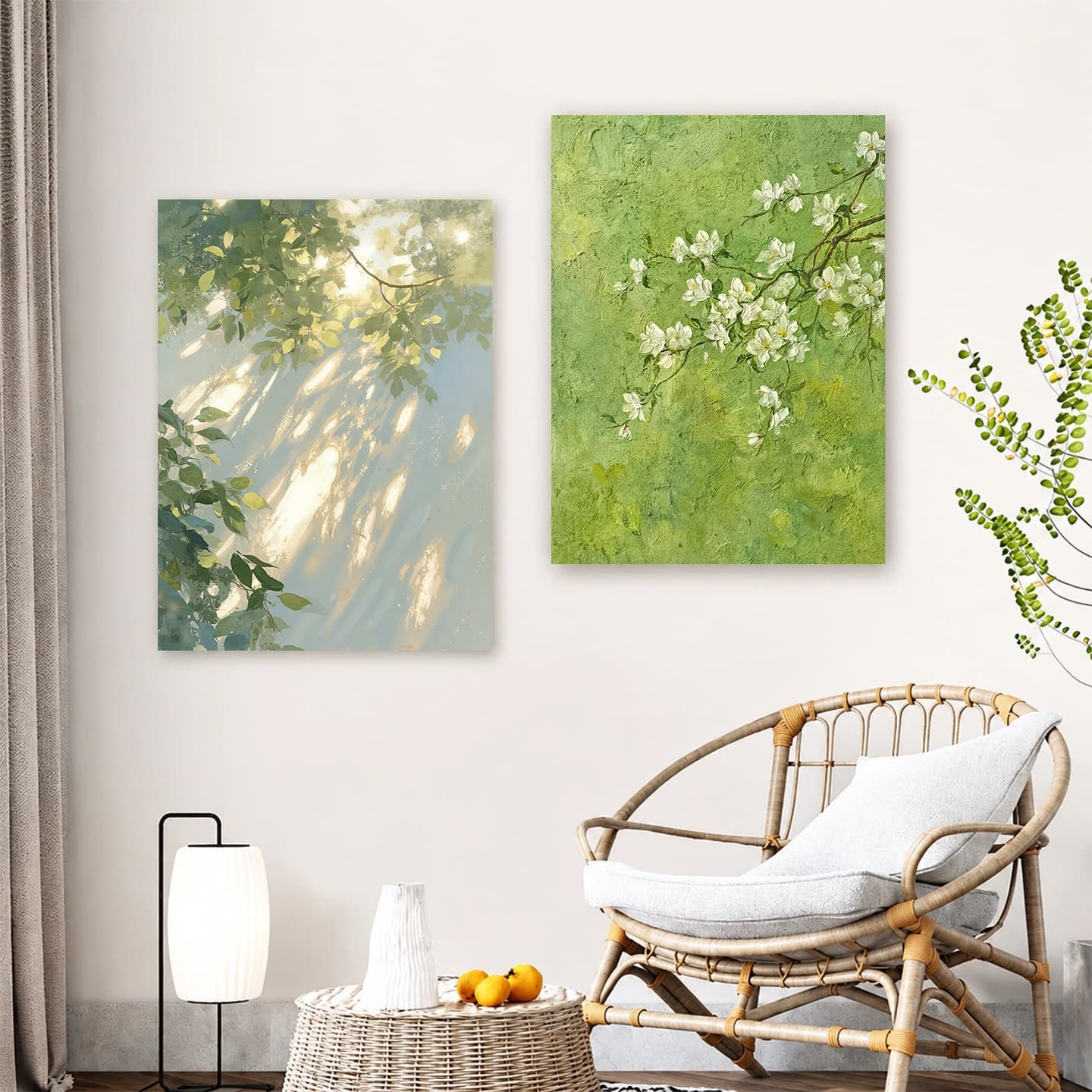 Plant Art Living Room Decorative Painting Oil Painting Light and Shadow Landscape Niche High-End Bedroom Entrance Hanging Painting Wholesale Green Painting
