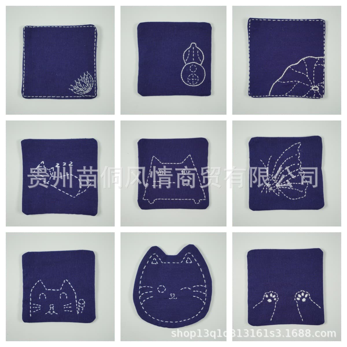 Wholesale manufacturer finished product Guizhou hand-embroidered Miao embroidered coaster embroidered plant indigo dye tea mat souvenir cultural and creative