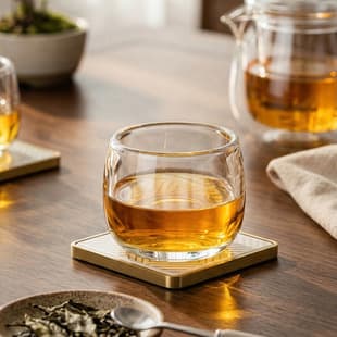 Thickened Premium Glass Tea Cup with Thumb Ring, Non-Scalding Personal Health Host Cup Wholesale